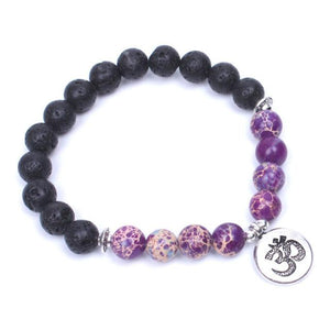 Lava stone Tibetan silver OM charm Energy Bracelet Strand Bracelets Xin Xin Fashion JEWELRY Purple 