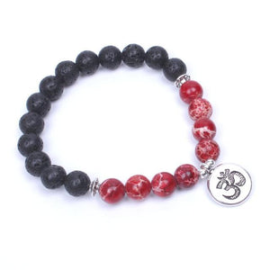 Lava stone Tibetan silver OM charm Energy Bracelet Strand Bracelets Xin Xin Fashion JEWELRY Red 