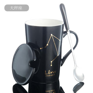 Zodiac Constellation Mug with Stainless Spoon Mugs LanBeiJia Official Store Libra 2 Black 