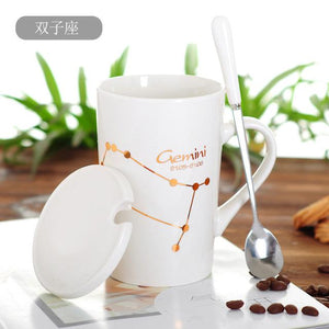 Zodiac Constellation Mug with Stainless Spoon Mugs LanBeiJia Official Store Gemini White 