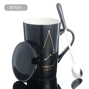 Zodiac Constellation Mug with Stainless Spoon Mugs LanBeiJia Official Store Capricorn Black 