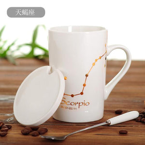 Zodiac Constellation Mug with Stainless Spoon Mugs LanBeiJia Official Store Scorpio White 