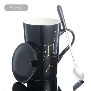 Zodiac Constellation Mug with Stainless Spoon Mugs LanBeiJia Official Store Virgo Black 