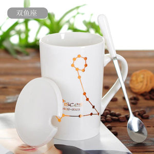 Zodiac Constellation Mug with Stainless Spoon Mugs LanBeiJia Official Store Pisces White 