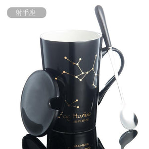 Zodiac Constellation Mug with Stainless Spoon Mugs LanBeiJia Official Store Sagittarius Black 