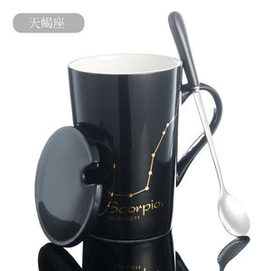 Zodiac Constellation Mug with Stainless Spoon Mugs LanBeiJia Official Store Scorpio Black 