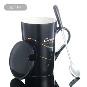 Zodiac Constellation Mug with Stainless Spoon Mugs LanBeiJia Official Store Gemini Black 