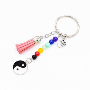 7 Chakra Yin & Yang Keychain Key Chains DIEZI Store Pink Tassel 