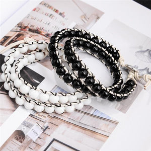 Natural Agate and Tridacna Stone Bracelet Set YGLINE Store White and Black Full Set 