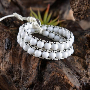 Natural Agate and Tridacna Stone Bracelet Set YGLINE Store White 